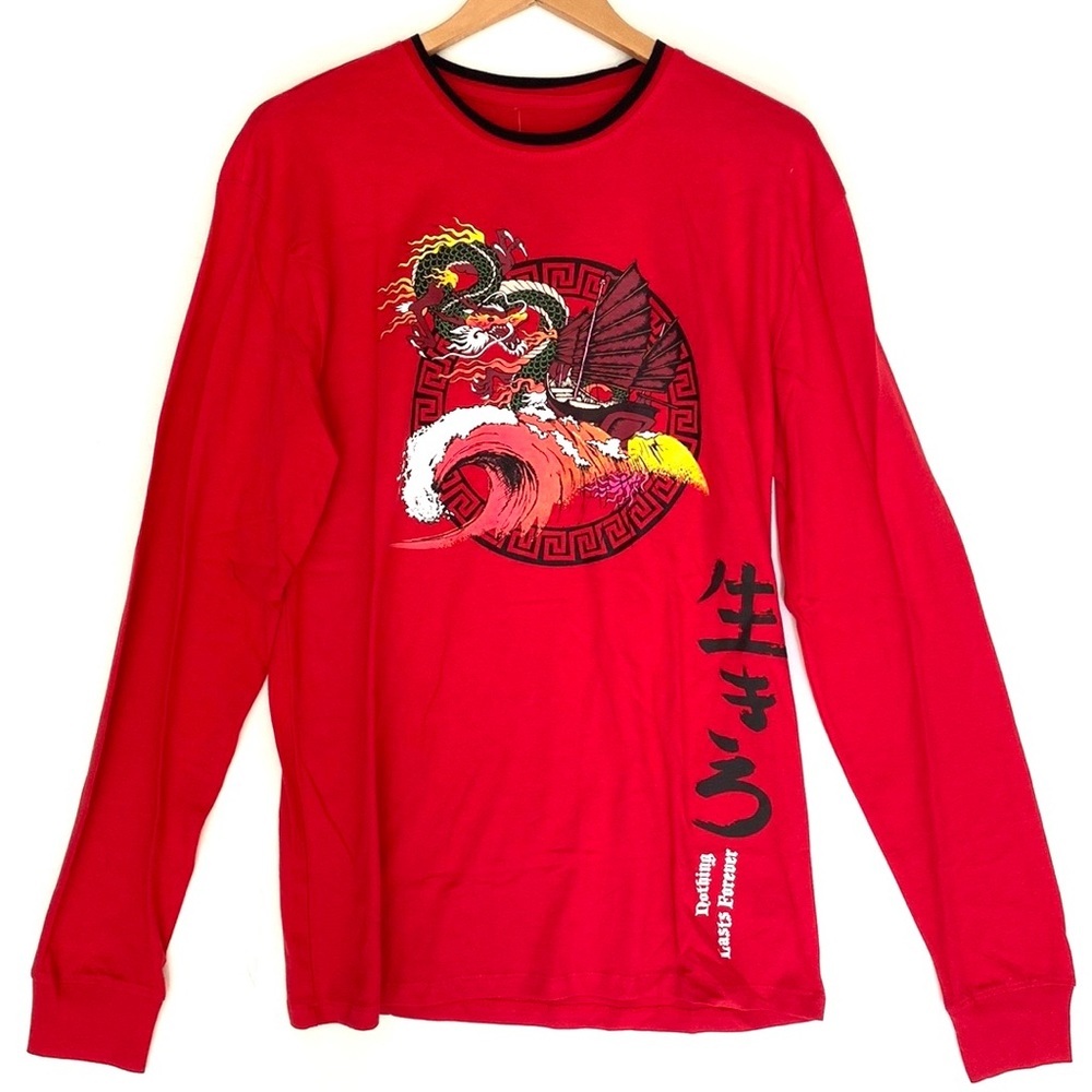 Original Gravity Red dragon print Long-sleeve Graphic Tee, Size M, NWT